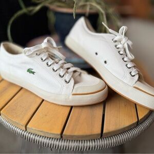 Lacoste White Canvas Lace-Up Shoes